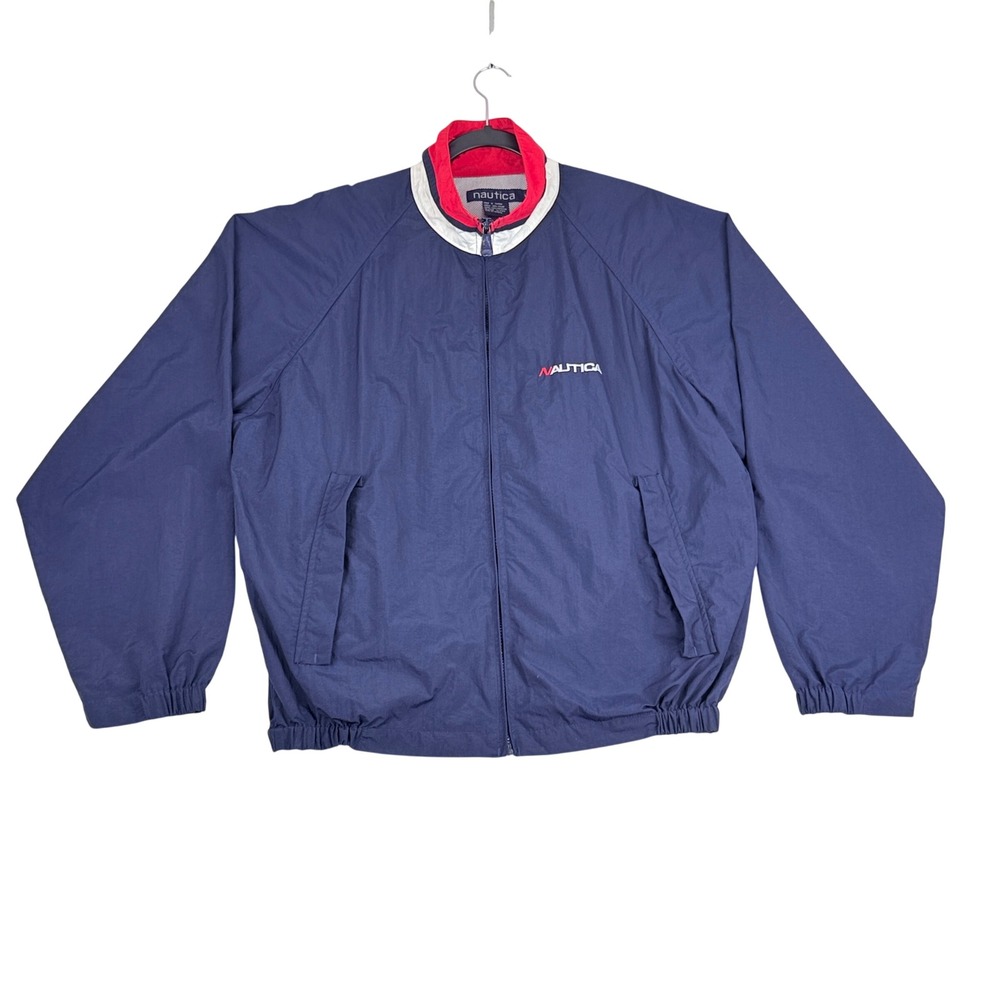 VTG 90s Nautica Jacket Mens Large Navy Full Zip Windbreaker Lightweight